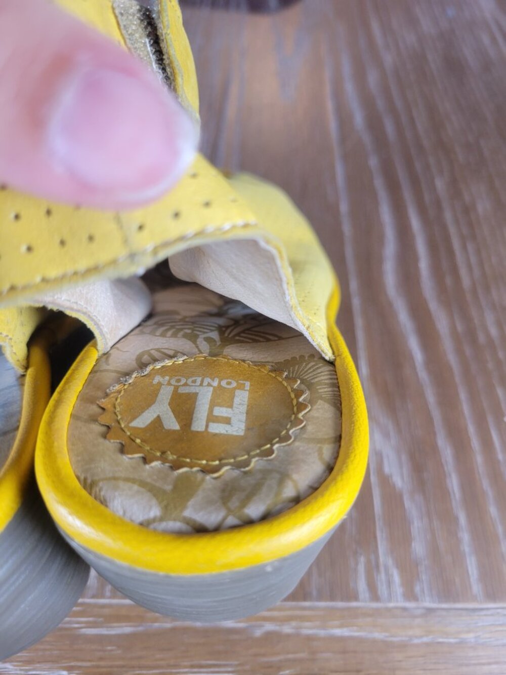 Fly London Yellow Perforated Leather Peep Toe Wedge Sandals EU 36 US 5.5-6 - Picture 11 of 14
